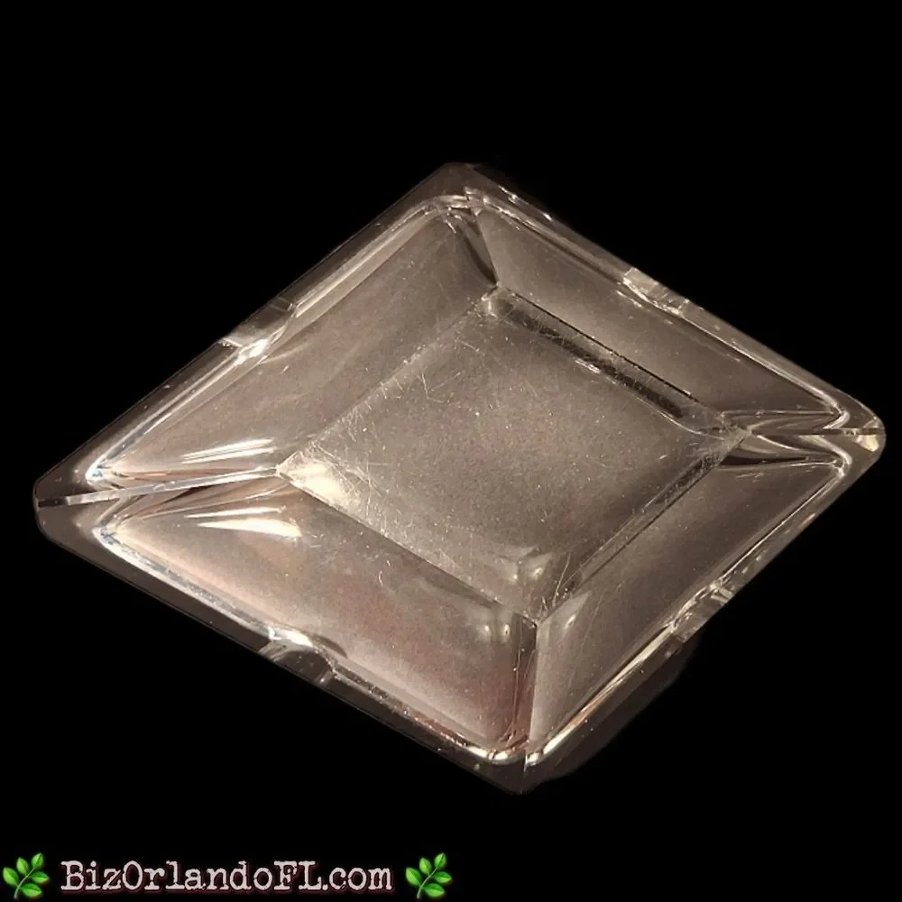 VINTAGE: Diamond Shaped Clear Glass  Cigar Ashtray Heavyweight 2-Slot 1950s RARE